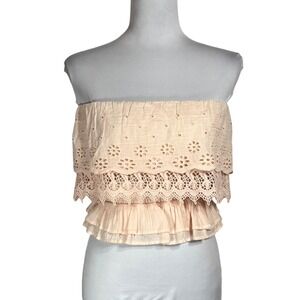 NWT American Eagle Eyelet Lace Ruffle Crop Tube Top XS Coquette Milkmaid Fairy